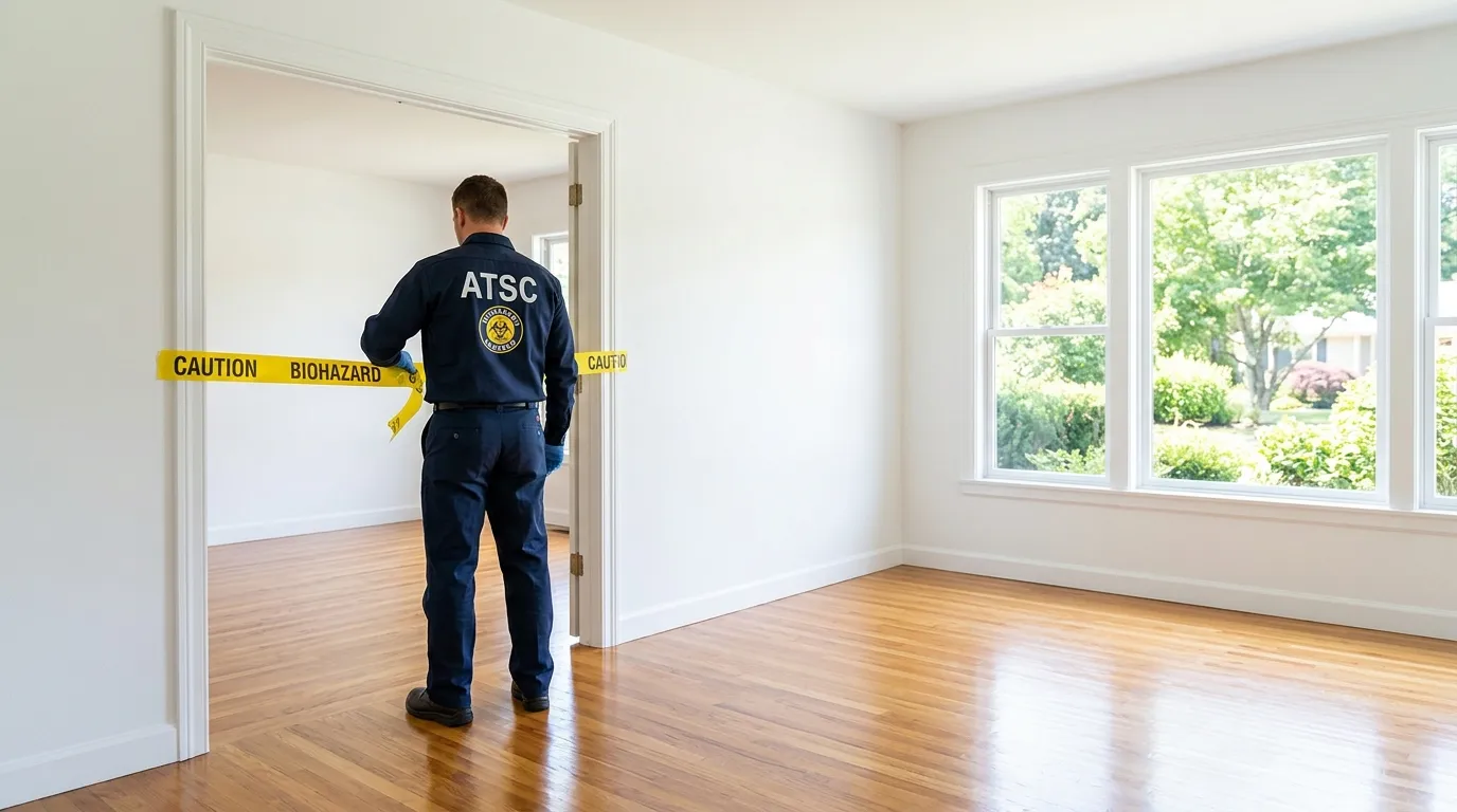 Certified biohazard cleanup crew performing Trauma Scene Cleanup in Flat Rock